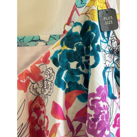 Kenneth Cole Reaction Bathing Suit Swim Top Plus Size 1X White Floral - Picture 5 of 10